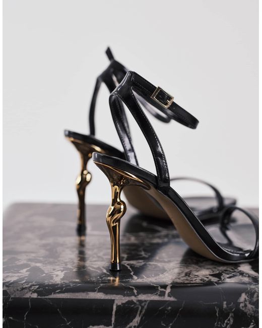JW PEI Black Alivia Heeled Sandals With Gold Metal Heel