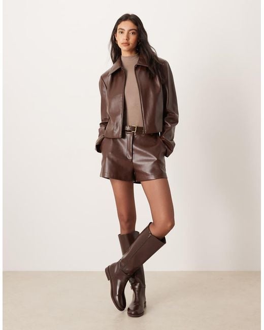 ASOS Brown Tailored Faux Leather High Waisted Shorts Co-Ord