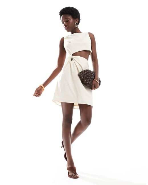 4th & Reckless White Exclusive Contains Linen Cut Out Metal Hardware Mini Dress