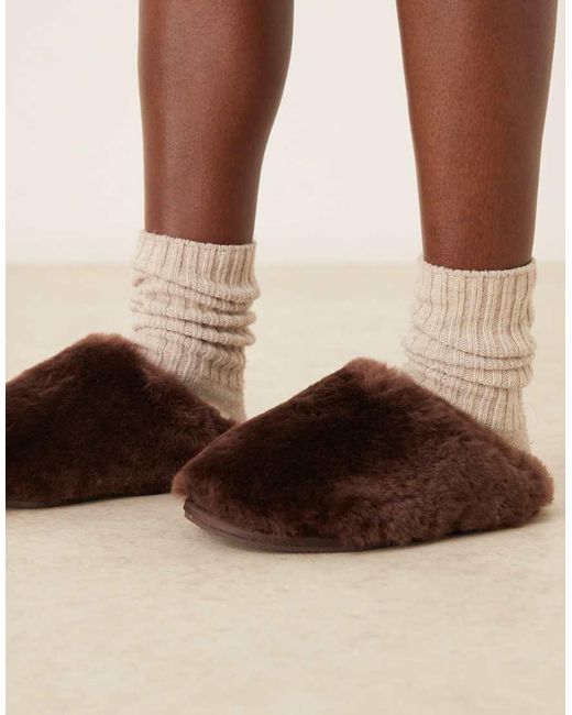 ASOS Brown Zori Premium Sheepskin Mule