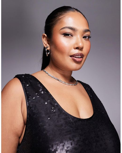 Curve - top d'ensemble ajusté sans manches à sequins - noir ASOS en coloris Black