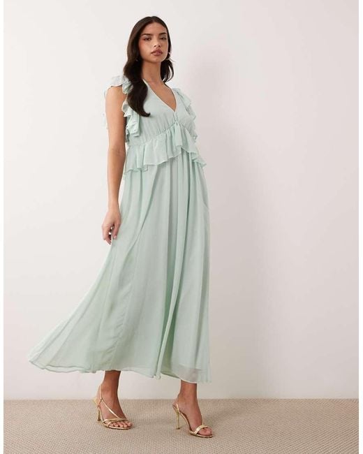 Y.A.S Blue Frill Detail Chiffon Maxi Dress
