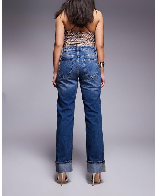 River Island Blue Straight Jean With Turn Ups