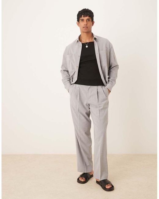 ASOS Nette Broek Van Linnenmix Met Wijde Pijpen En Dubbele Plooien in het Natural voor heren