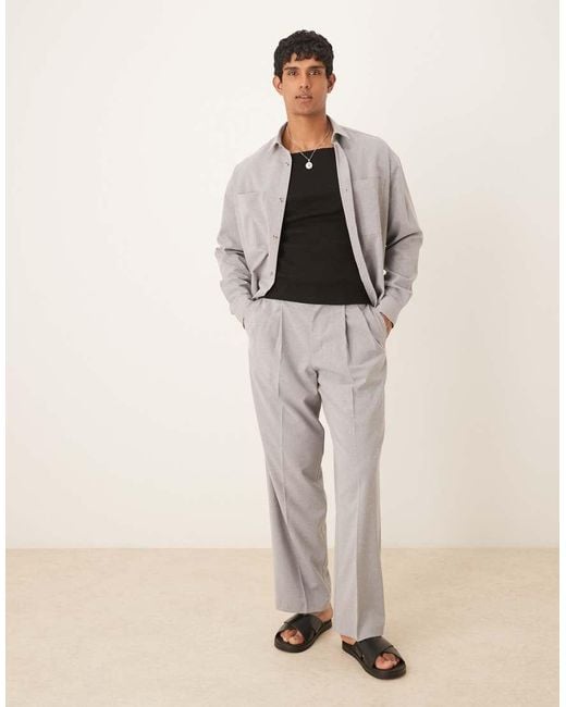 Pantaloni Eleganti A Fondo Ampio Effetto Lino Grigi Con Pieghe Doppie di ASOS in Natural da Uomo