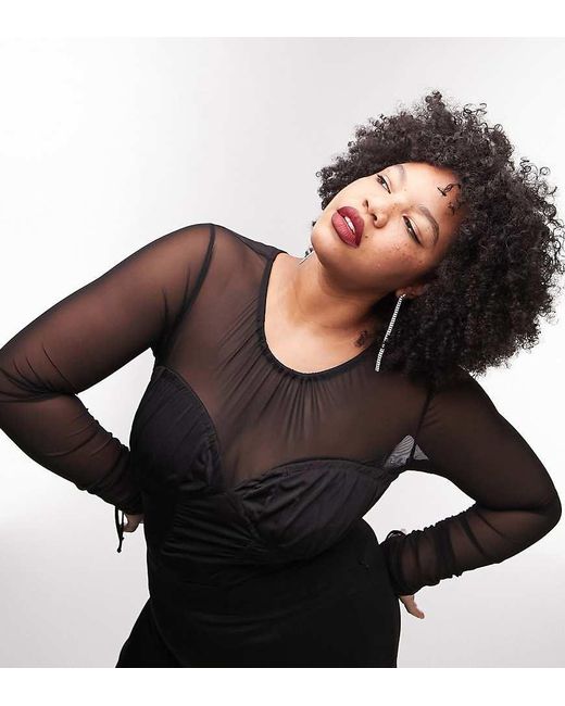 Topshop Curve Black Premium Limited Edition Bust Detail Corded Bodysuit