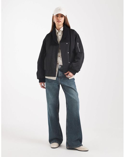 ASOS Blue Knitted Collar Bomber Jacket