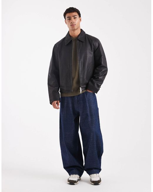 Blouson harrington en cuir avec fermeture éclair double sens Jack & Jones pour homme en coloris Black