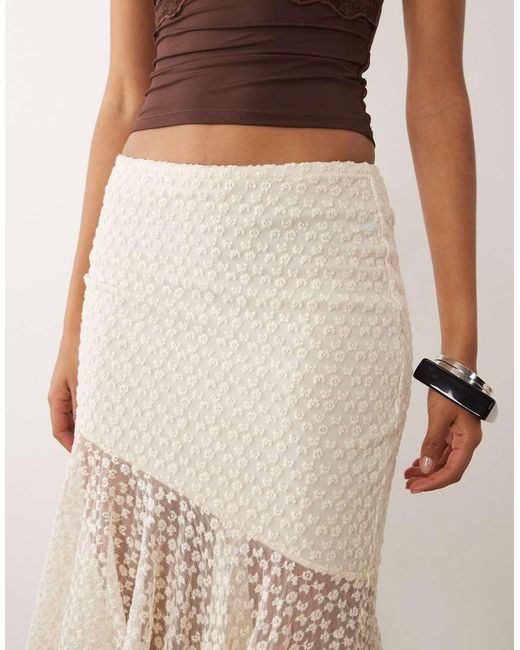 ASOS Natural Embroidered Cutabout Hanky Hem Midi Skirt