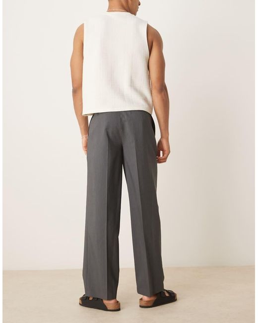 ASOS Nette Broek Met Wijde Pijpen, Plooi Aan De Voorkant En Riem in het Natural voor heren