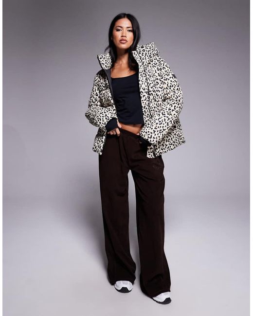 Barbour Gray Olivio Oversized Leopard Print Puffer Jacket