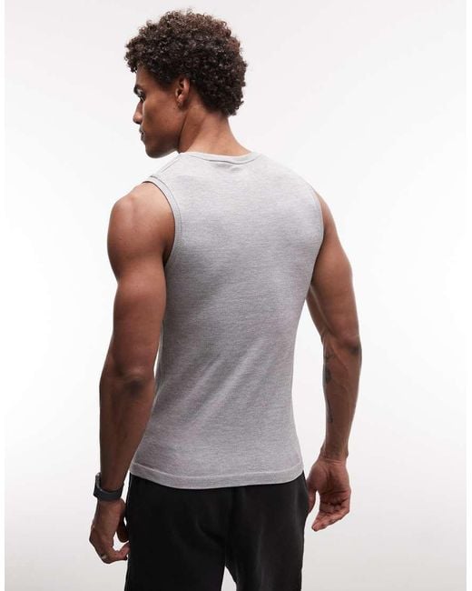 4505 Brown Seamless Rib Knit Muscle Fit Training Tank Top for men