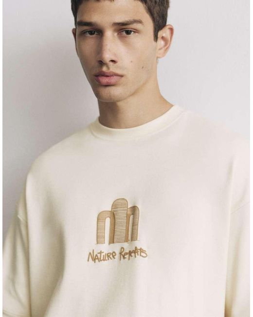 Pull&Bear Natural Heavyweight Short Sleeve Graphic T-shirt for men