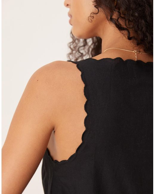 ASOS Black Blake Broderie Linen Blend Beach Waistcoat With Linen