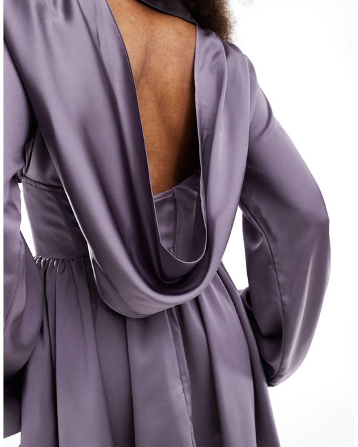 ASOS Purple Cowl Back Satin Mini Shirt Dress With Corset Waist