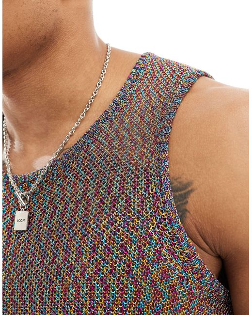 ASOS – gestricktes trägershirt aus em metallic-netzstoff in Multicolor für Herren