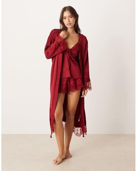 Gina Tricot Red Mix And Match Satin Lounge Robe