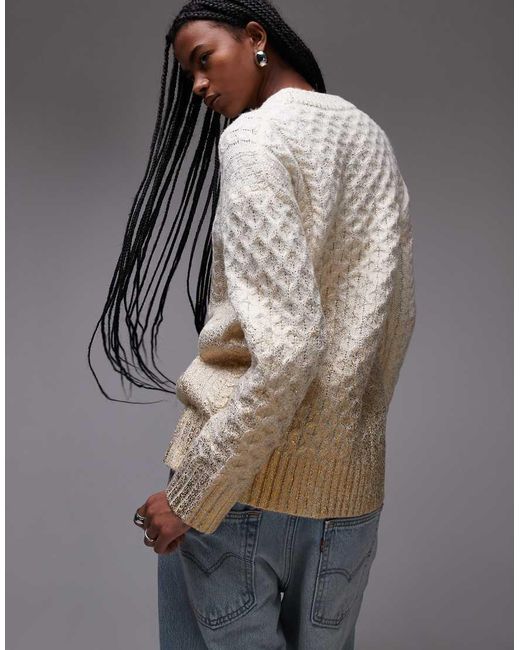 TOPSHOP Gebreide Ruimvallende Trui Met Kabels in het Gray