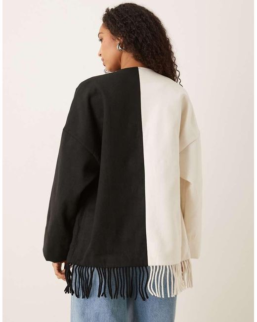 Y.A.S Blue Contrast Jacket With Fringed Hem