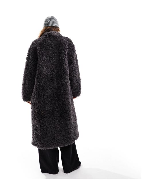 ASOS Black Longline Curly Faux Sheepskin Coat