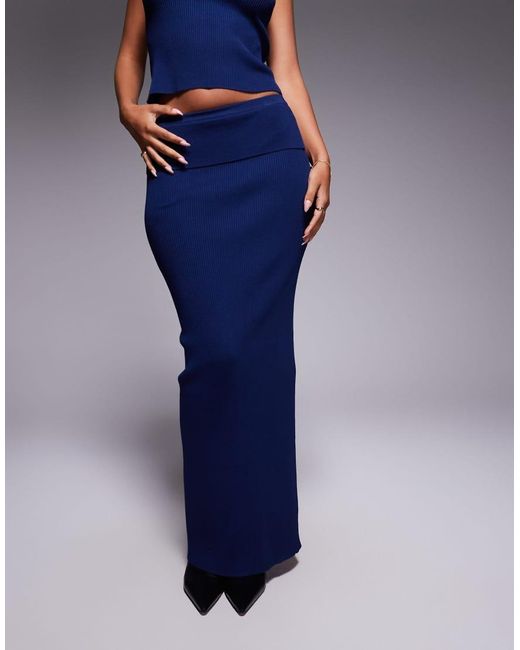 Kaiia Blue Exclusive Rib Knit Maxi Skirt