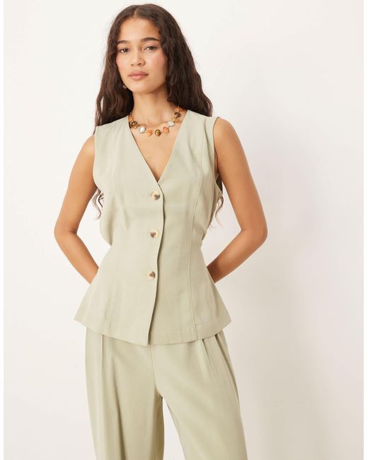 Vila Natural Tie Waist Tailored Waistcoat Co-ord