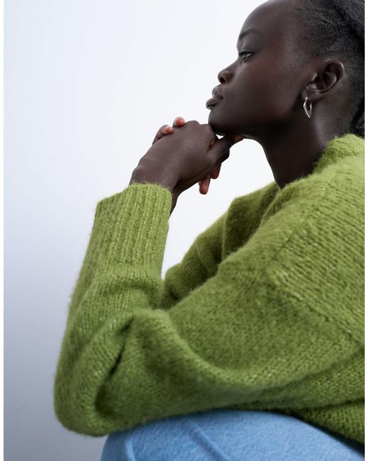 TOPSHOP Green Knitted Wool Blend Fluffy Ultimate Jumper