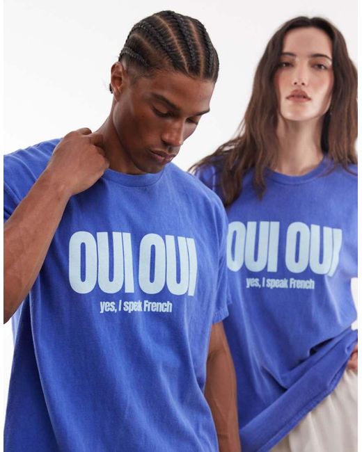 Reclaimed Vintage Blue Slogan T-Shirt for men