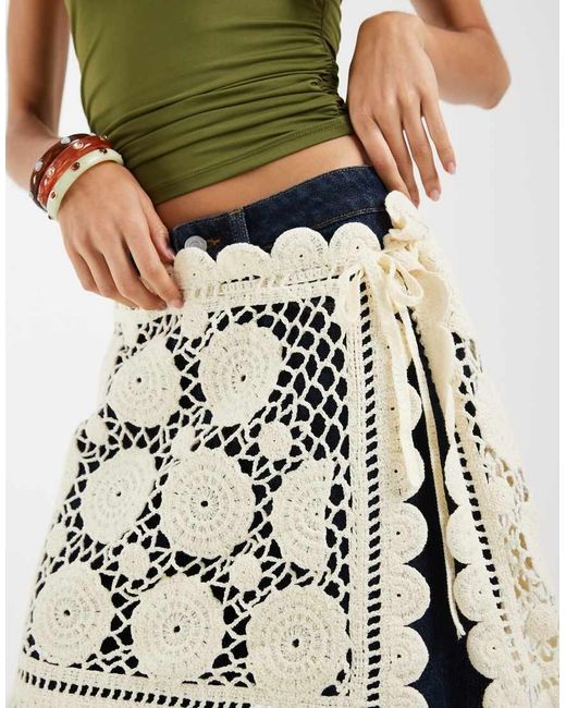 Muse Assembly Blue Crochet Side Tie Mini Skirt