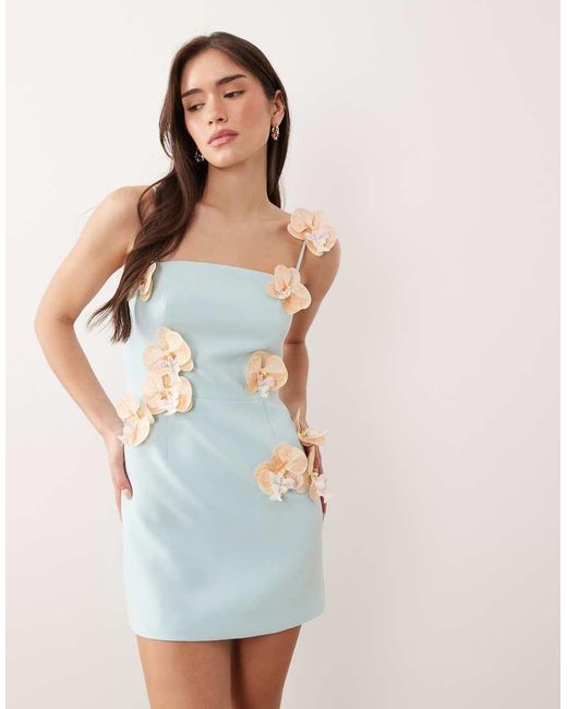 JW PEI White Square Neck Orchid Floral Applique Tailored Mini Dress