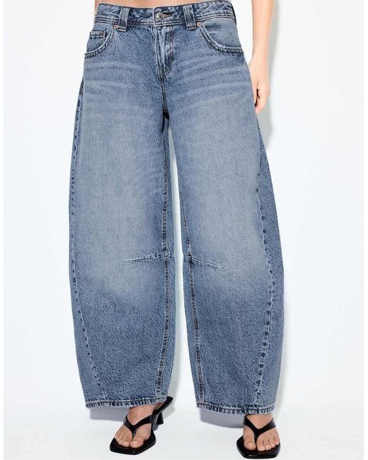 Stradivarius Blue Low-waist Barrel Jeans