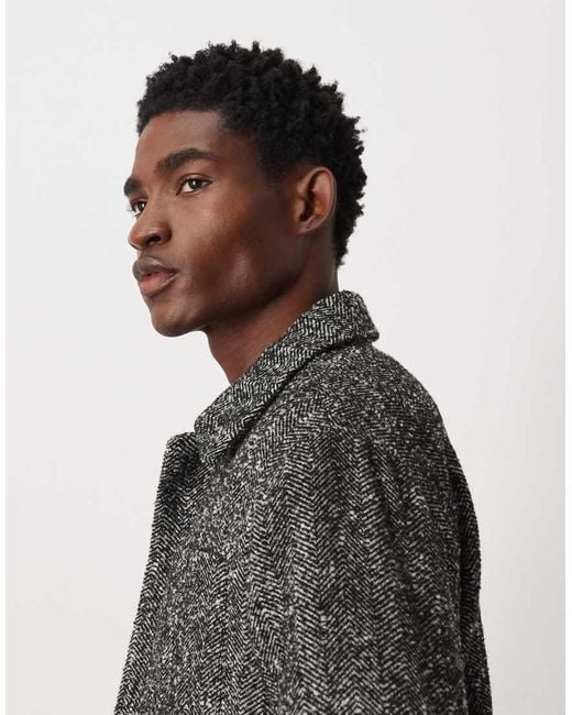 Chaqueta Negra Estilo Camisa Con Patrón De Espiga De Tejido Efecto Lana De -Negro ASOS de hombre de color Gray