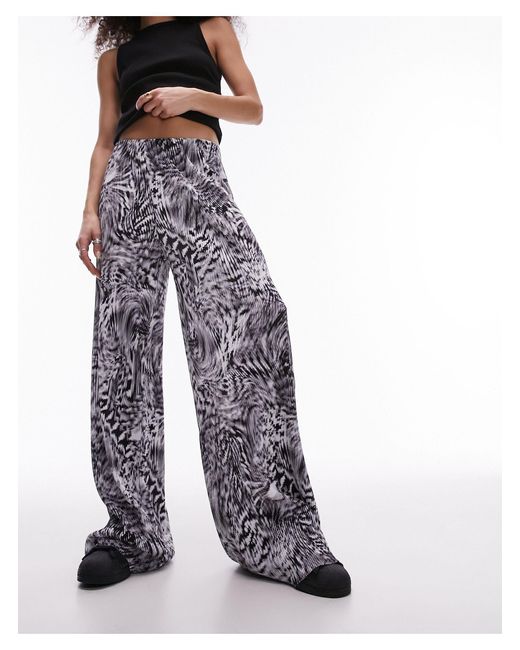 TOPSHOP White Abstract Printed Plisse Trouser
