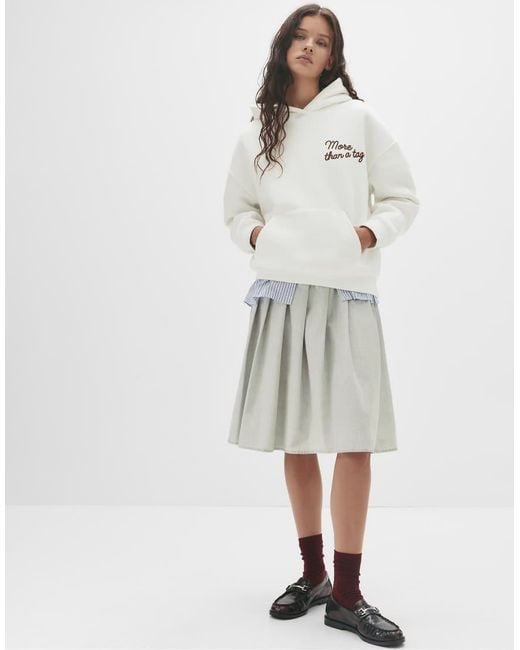 Felpa Con Cappuccio Color Ghiaccio Con Scritta di Pull&Bear in White