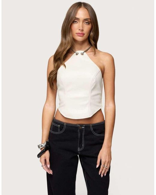 Edikted White Kizzie Faux Leather Halter Top