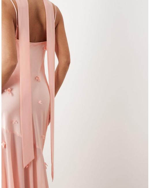 Gina Tricot Pink 3d Floral Cowl Neck Sheer Maxi Dress