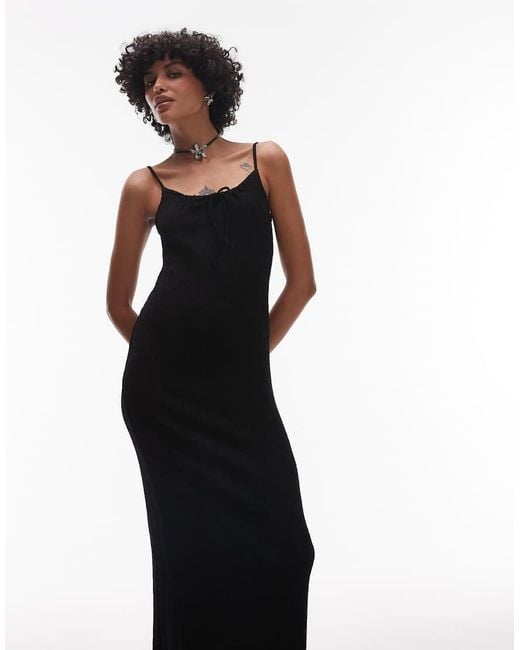 TOPSHOP Black Crinkle Tie Front Cami Maxi Dress