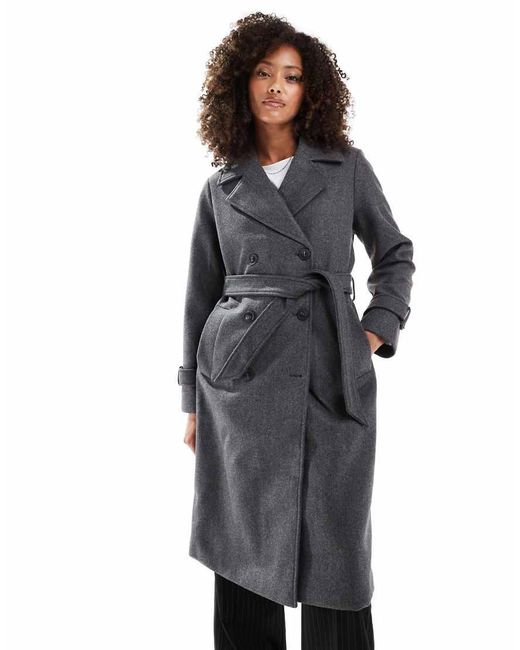Vero Moda Gray Double Breasted Belted Midi Coat