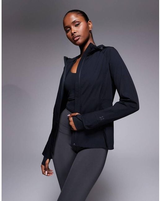 4505 Blue Water Repellent Slim Fit Running Jacket With Hood And Zip Pockets