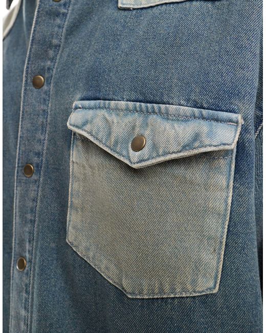 Reclaimed (vintage) Blue Two Tone Western Denim Shirt for men
