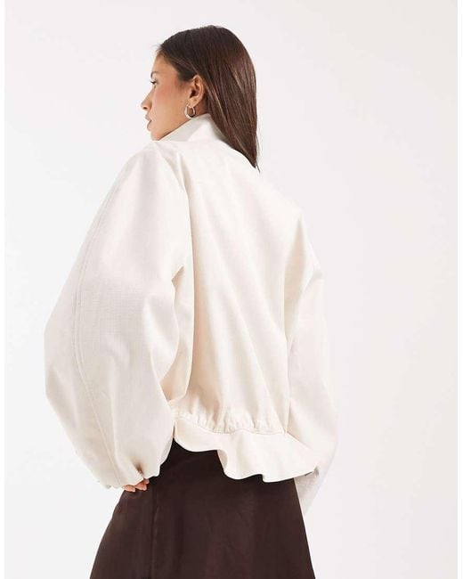 ASOS Natural Tailored Textured Funnel Neck Elastic Waist Track Jacket