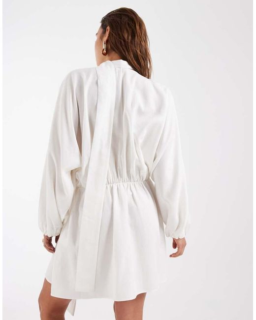 & Other Stories White Scarf Detail Wrap Mini Dress With Linen