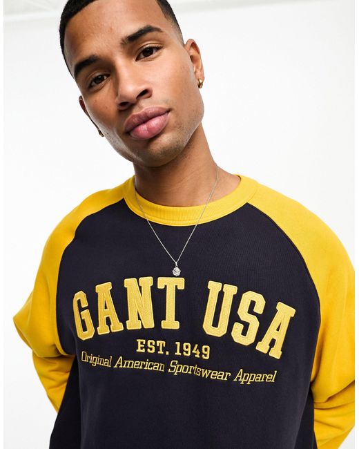 Usa - felpa oversize /gialla con maniche raglan stile baseball e logo di Gant in Blue da Uomo