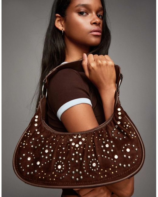 Bershka Brown – mit nieten besetzte handtasche