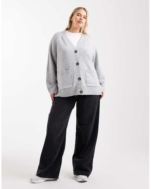 Vero Moda Gray Boxy Knitted Cardigan With Pockets