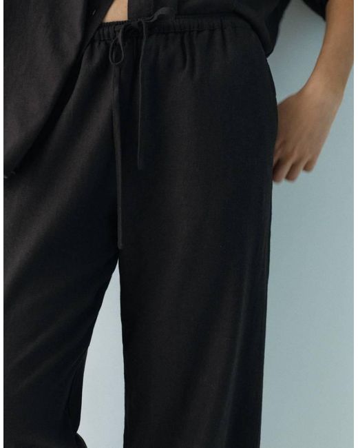 Pull&Bear Black Linen Blend Trousers