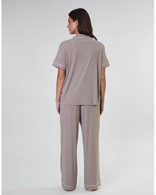 Loungeable Natural Ladies Ribbed Pyjama Set