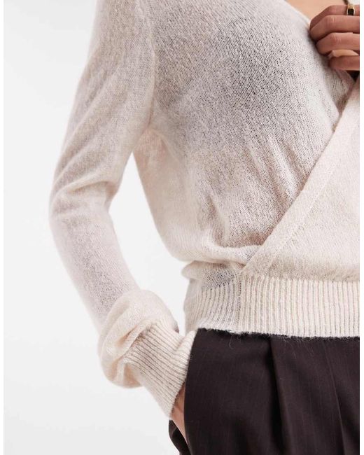 Motel White Saroya Plunge Wrap Knitted Top