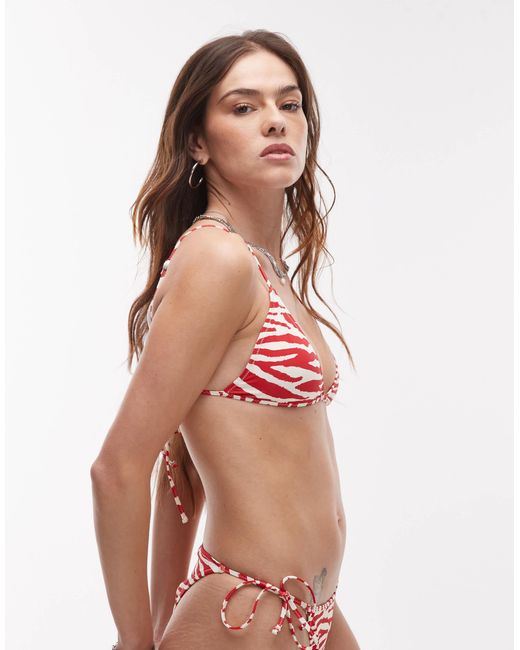 Mango Brown Zebra Print Triangle Bikini Top