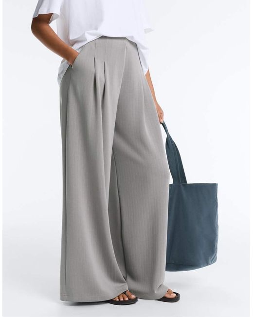 Oysho Gray Long Pleated Trousers With Modal